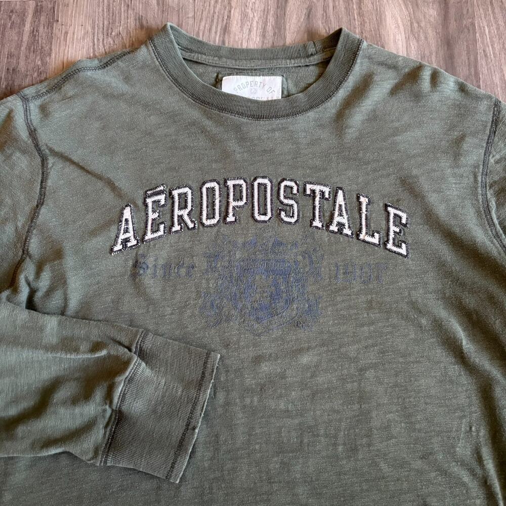 Vintage Y2K Aeropostale Long Sleeve T-Shirt Men's Size XL Olive Green